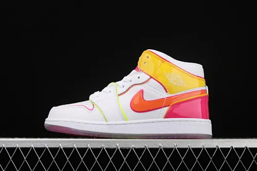 All categories Air Jordan Jordan series basketball shoes Air Jordan 1 Mid Air Jordan 1 Mid AJ1 Joe 1 mid-top white, yellow and pink candy color CV4611-100
